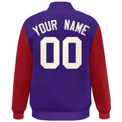 Purple Crimson-White Color Block Varsity Full-Snap Bomber Jacket 4