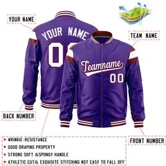 Purple Crimson-White Full-Zip Shoulder Color Block Letterman Bomber Jacket 2