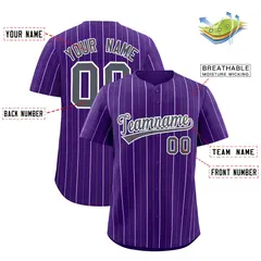 Purple Dark Gray White Bi-Color Striped Baseball Jersey 2