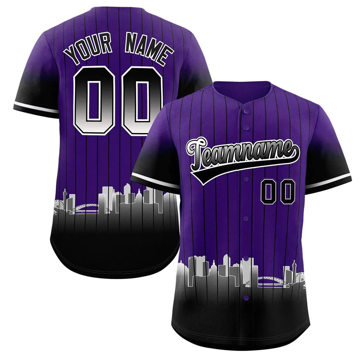 Purple Denver City Silhouette Baseball Jersey