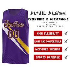 Purple Diagonal Pinstripe Color Block Basketball Jersey 2