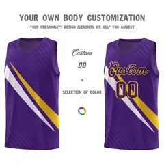 Purple Diagonal Pinstripe Color Block Basketball Jersey 3