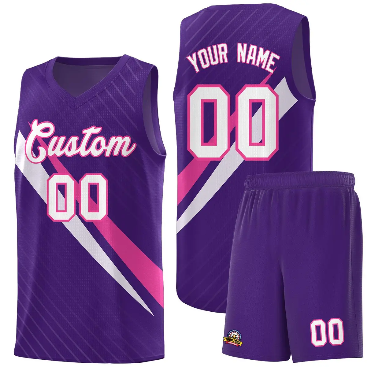 Purple Diagonal Pinstripe Color Block Basketball Jersey