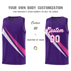 Purple Diagonal Pinstripe Color Block Basketball Jersey 3
