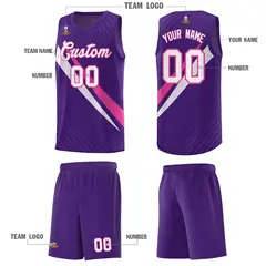 Purple Diagonal Pinstripe Color Block Basketball Jersey 5