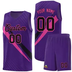 Purple Diagonal Pinstripe Color Block Basketball Jersey 1