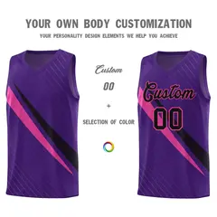 Purple Diagonal Pinstripe Color Block Basketball Jersey 3