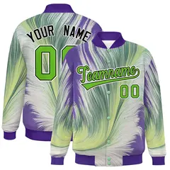 Purple Feather Fluid Pattern Varsity Letterman Jacket