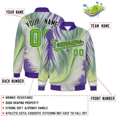 Purple Feather Fluid Pattern Varsity Letterman Jacket 2