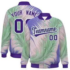 Purple Feather Fluid Pattern Varsity Letterman Jacket