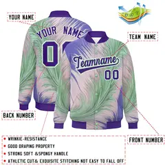 Purple Feather Fluid Pattern Varsity Letterman Jacket 2