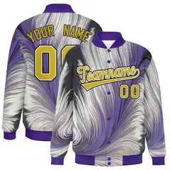 Purple Feather Fluid Pattern Varsity Letterman Jacket 1