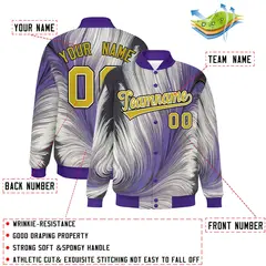 Purple Feather Fluid Pattern Varsity Letterman Jacket 2