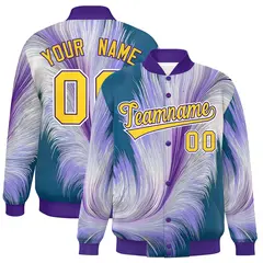 Purple Feather Fluid Pattern Varsity Letterman Jacket 1