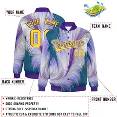 Purple Feather Fluid Pattern Varsity Letterman Jacket 2