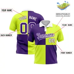 Purple Fluorescent Green Four Squares Performance Polo Shirt 2