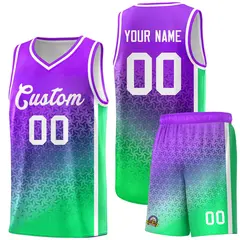 Purple Fluorescent Green Gradient Irregular Shapes Basketball Jersey