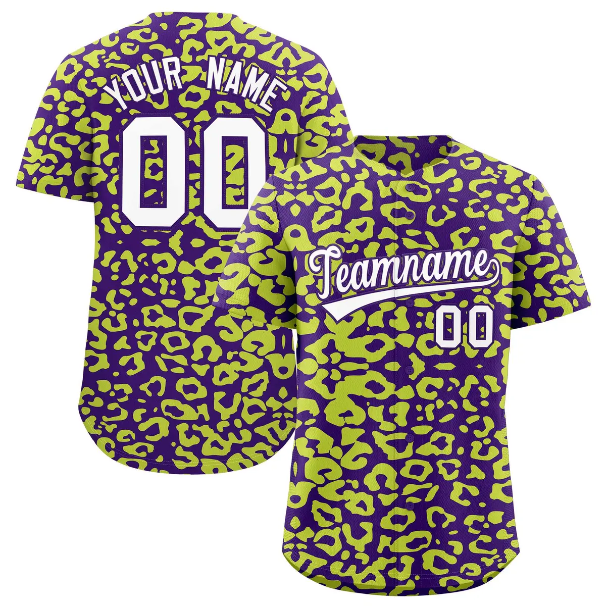 Purple Fluorescent Green Leopard Print Baseball Jersey