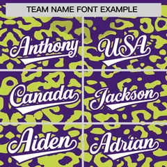 Purple Fluorescent Green Leopard Print Baseball Jersey 3