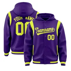 Purple Fluorescent Green Varsity Letterman Color Block Hoodie Jacket