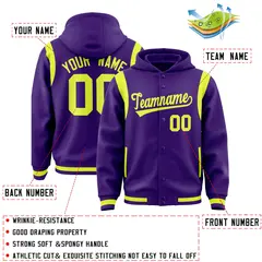 Purple Fluorescent Green Varsity Letterman Color Block Hoodie Jacket 4