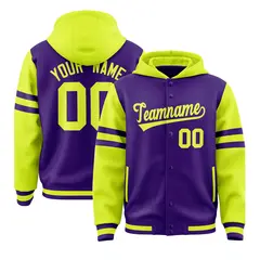 Purple Fluorescent Green Varsity Three Stripes Raglan Hoodie Jacket 1