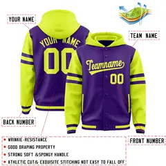 Purple Fluorescent Green Varsity Three Stripes Raglan Hoodie Jacket 4