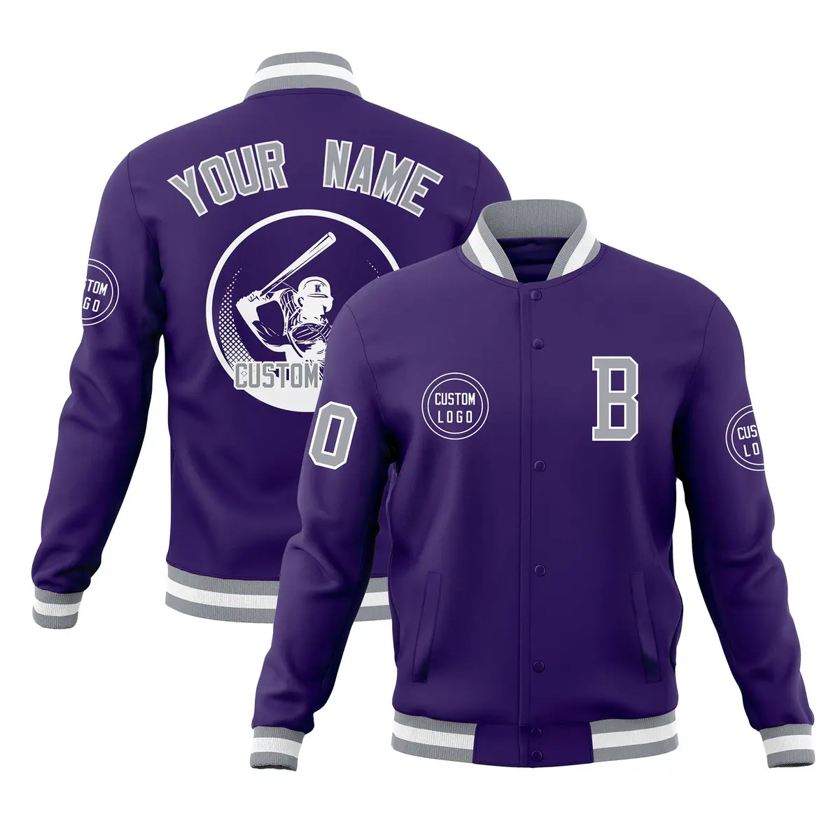 Purple Full-Snap Varsity Letterman Baseball Jacket