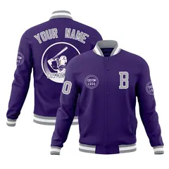 Purple Full-Snap Varsity Letterman Baseball Jacket