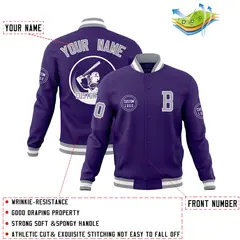 Purple Full-Snap Varsity Letterman Baseball Jacket 4