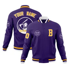 Purple Full-Snap Varsity Letterman Baseball Jacket 1