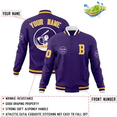 Purple Full-Snap Varsity Letterman Baseball Jacket 4