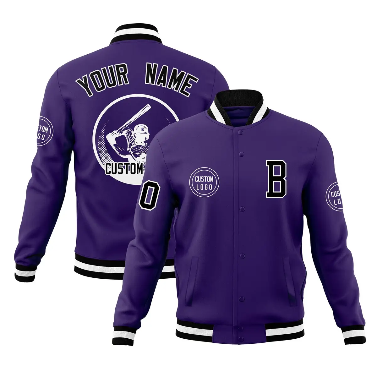 Purple Full-Snap Varsity Letterman Baseball Jacket