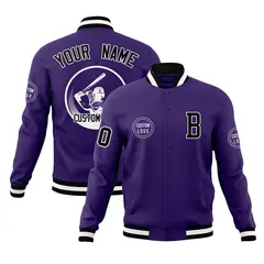 Purple Full-Snap Varsity Letterman Baseball Jacket 1