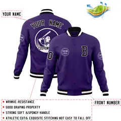 Purple Full-Snap Varsity Letterman Baseball Jacket 4