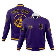 Purple Full-Snap Varsity Letterman Baseball Jacket 1