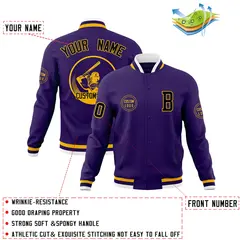 Purple Full-Snap Varsity Letterman Baseball Jacket 4