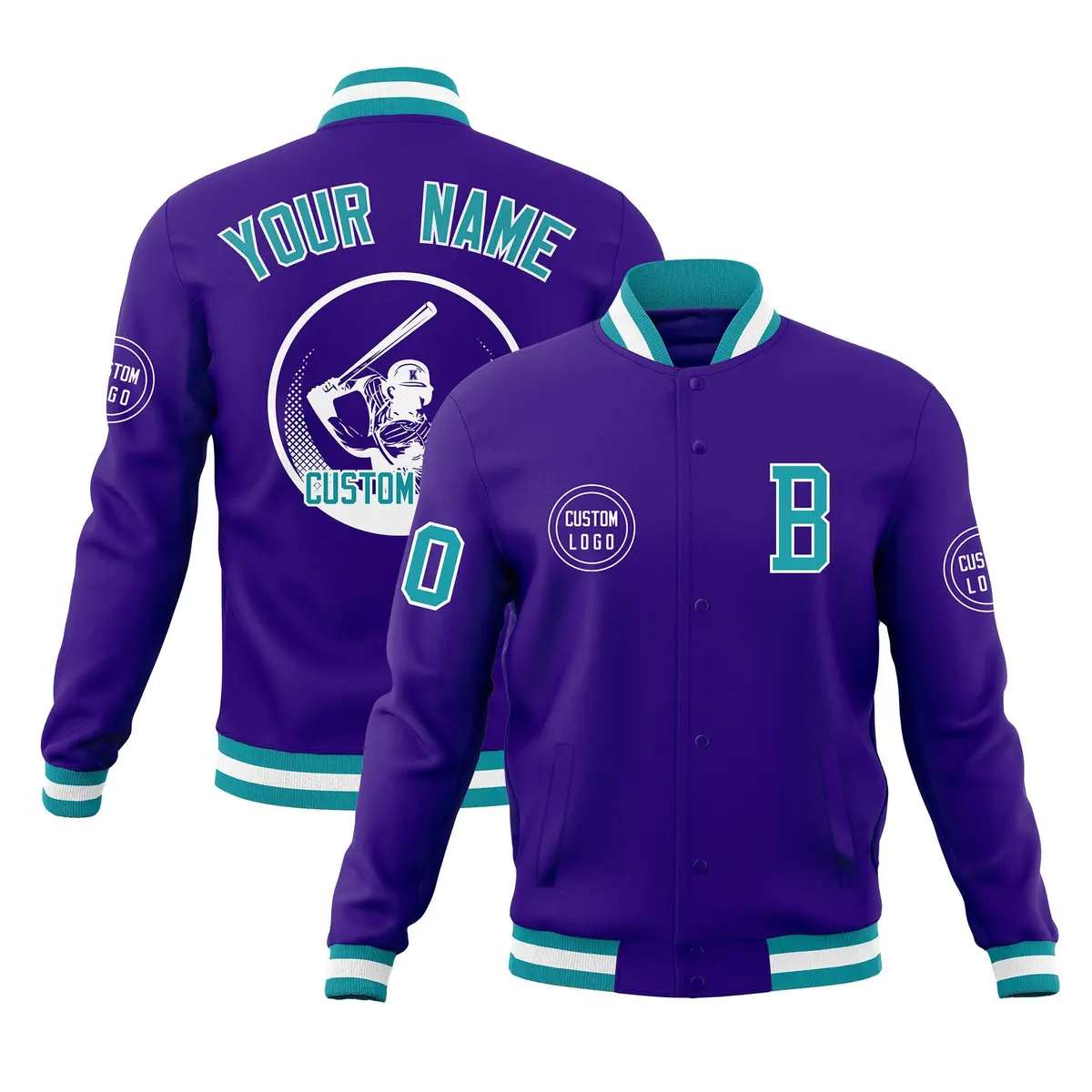 Purple Full-Snap Varsity Letterman Baseball Jacket