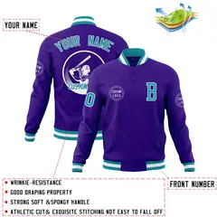 Purple Full-Snap Varsity Letterman Baseball Jacket 4