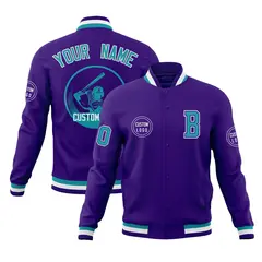 Purple Full-Snap Varsity Letterman Baseball Jacket 1