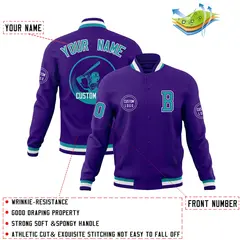 Purple Full-Snap Varsity Letterman Baseball Jacket 4