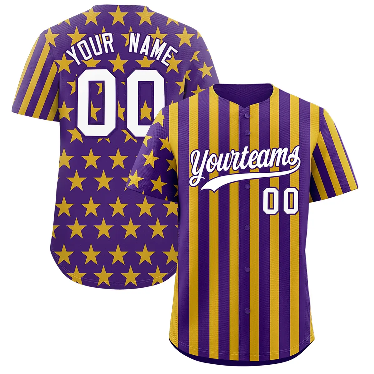Purple Gold American Flag Graffiti Baseball Jersey