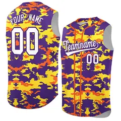 Purple Gold and Orange Camo Sleeveless Baseball Jersey