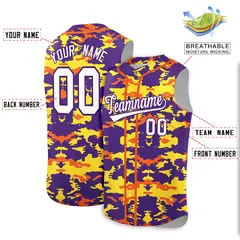 Purple Gold and Orange Camo Sleeveless Baseball Jersey 2
