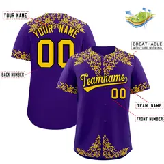 Purple Gold Baroque Style Baseball Jersey 2