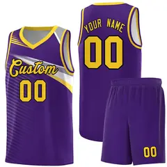 Purple Gold-Black Chest Color Block Basketball Jersey