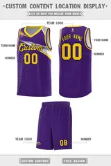 Purple Gold-Black Chest Color Block Basketball Jersey 2