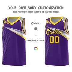 Purple Gold-Black Chest Color Block Basketball Jersey 3