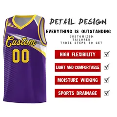 Purple Gold-Black Chest Color Block Basketball Jersey 5