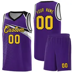 Purple Gold-Black Chest Color Block Basketball Jersey